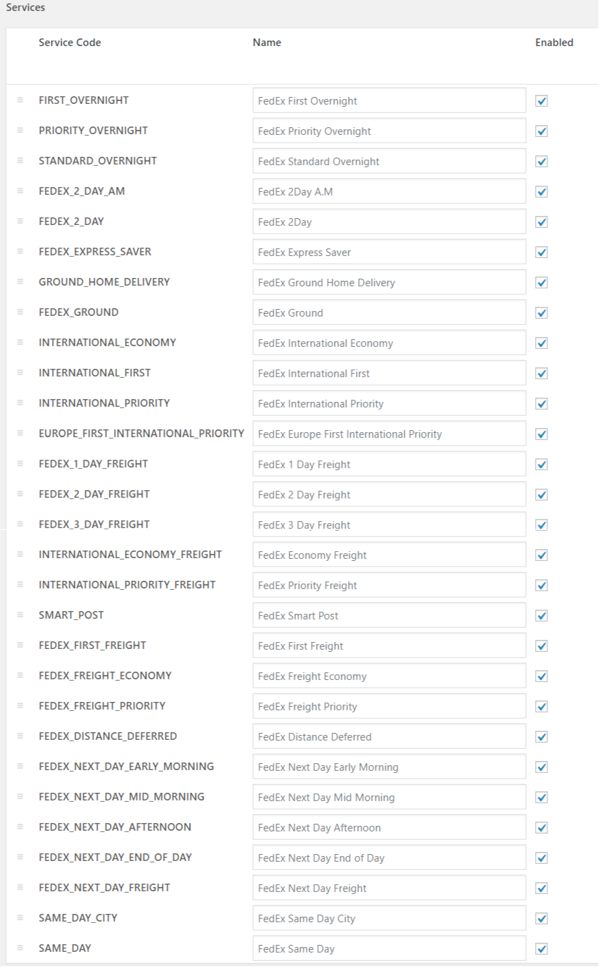 FedEx Shipping Services supported by the plugin