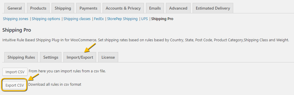 Import or Export your shipping rules as a CSV file for easy modifications