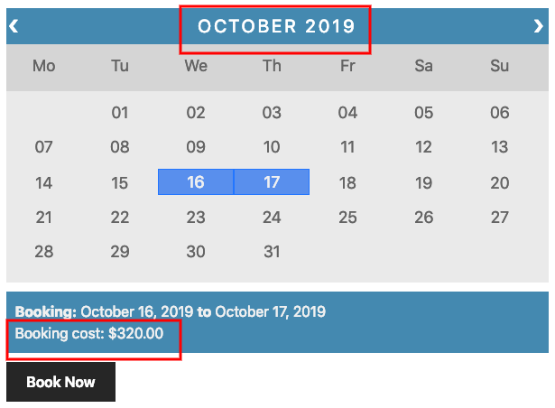 Booking price in the month of October