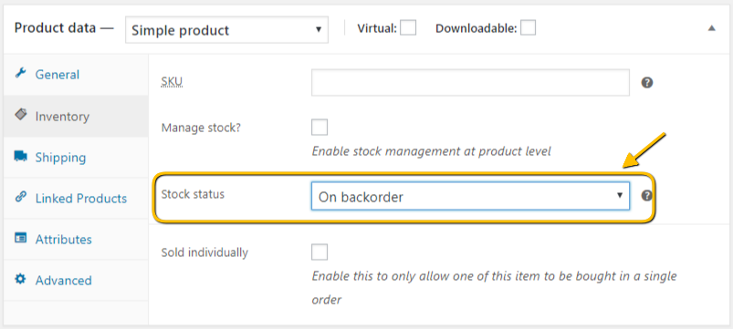 Product Level Settings for Backorders