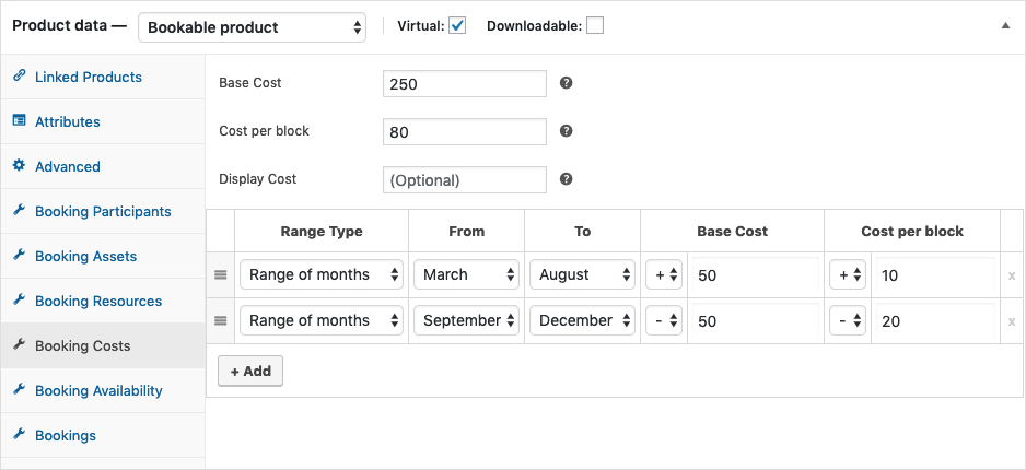 Setting up bookings based on months