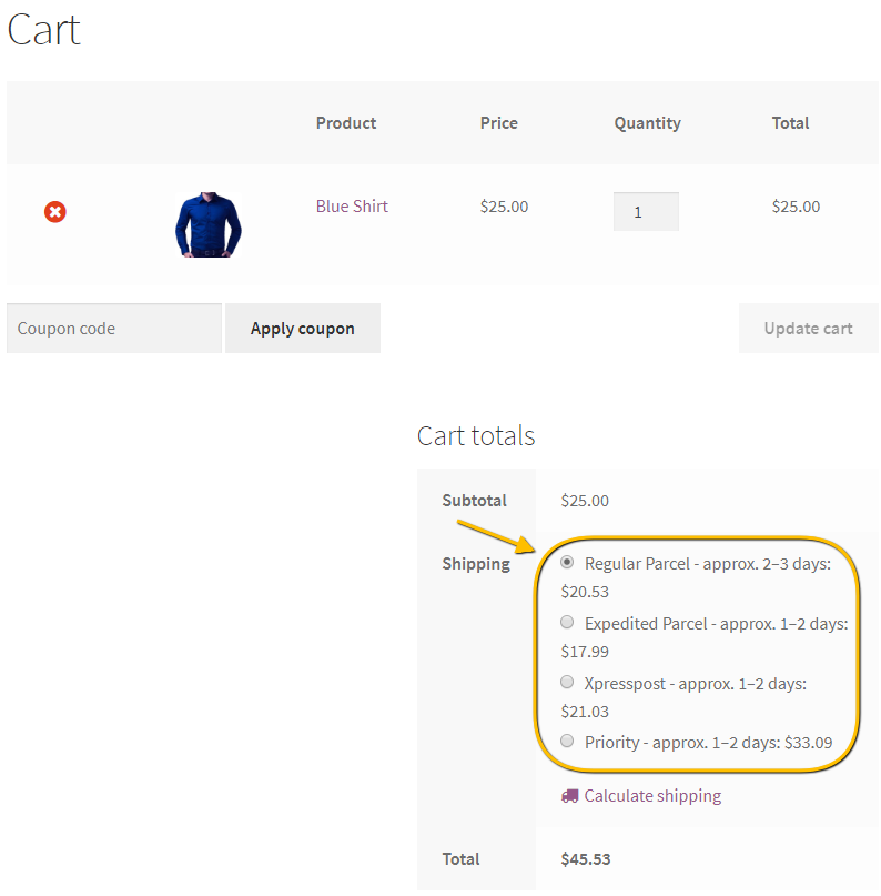 Real-Time Canada Post shipping methods with shipping rates on your cart page