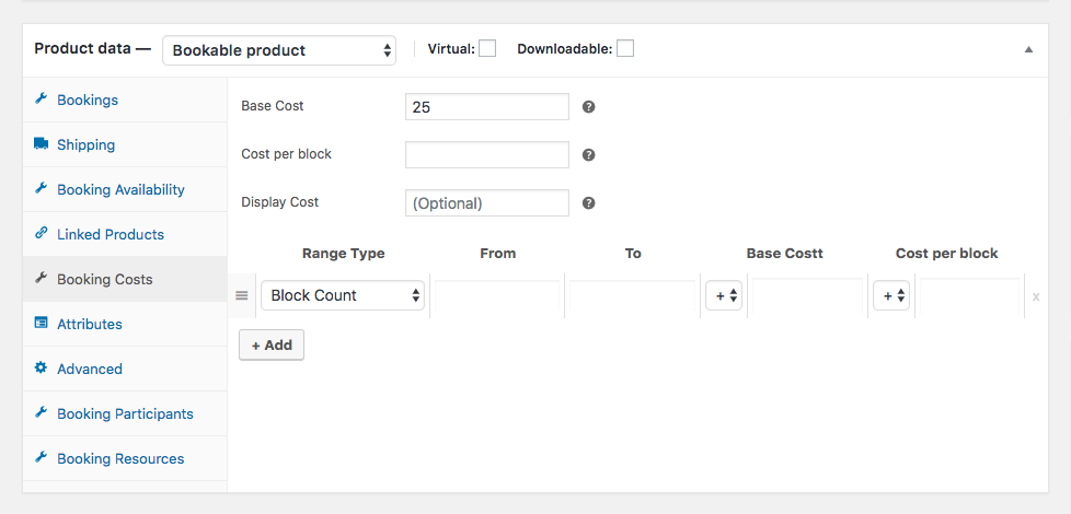 WooCommerce Bookings costs