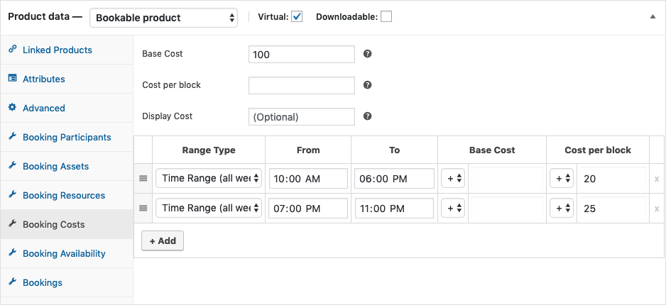 Vary booking costs based on the time of the day