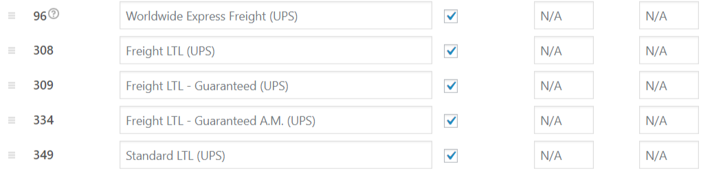UPS Freight services supported by the plugin