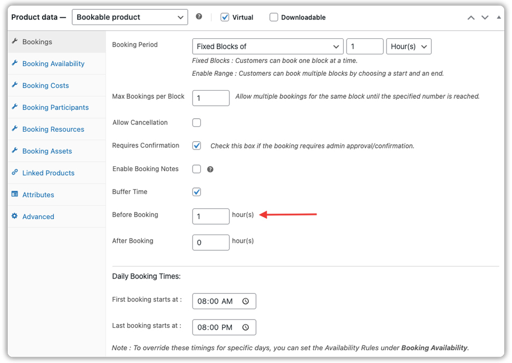 buffer before woo booking