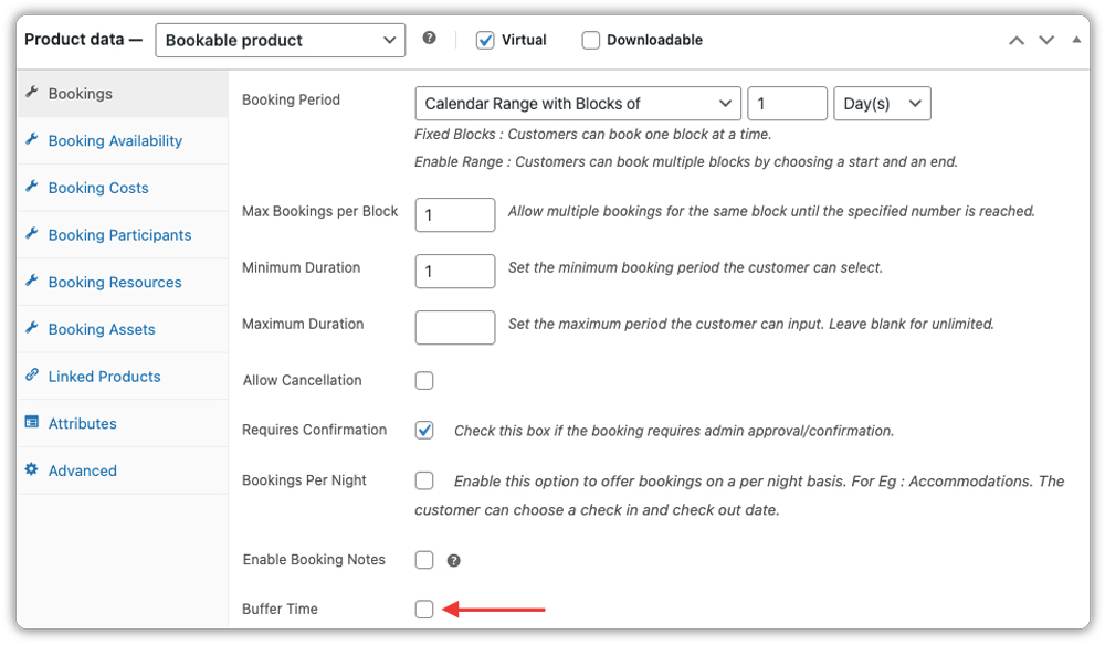 enable buffer in booking