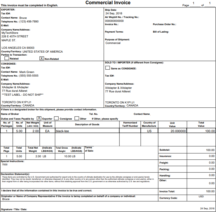 Commercial Invoice Template Fedex