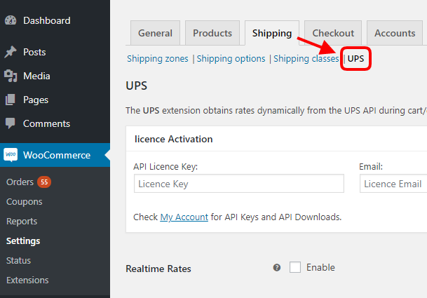 UPS Shipping plugin settings