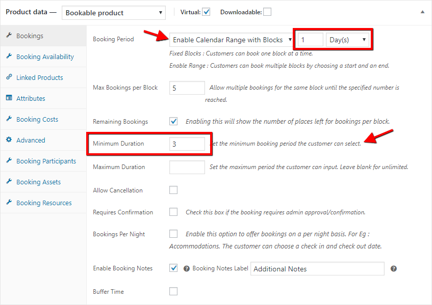 Minimum days bookings