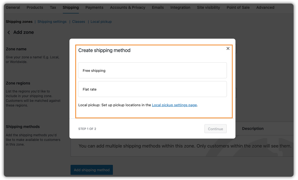 popup to select shipping method in woocommerce shipping settings