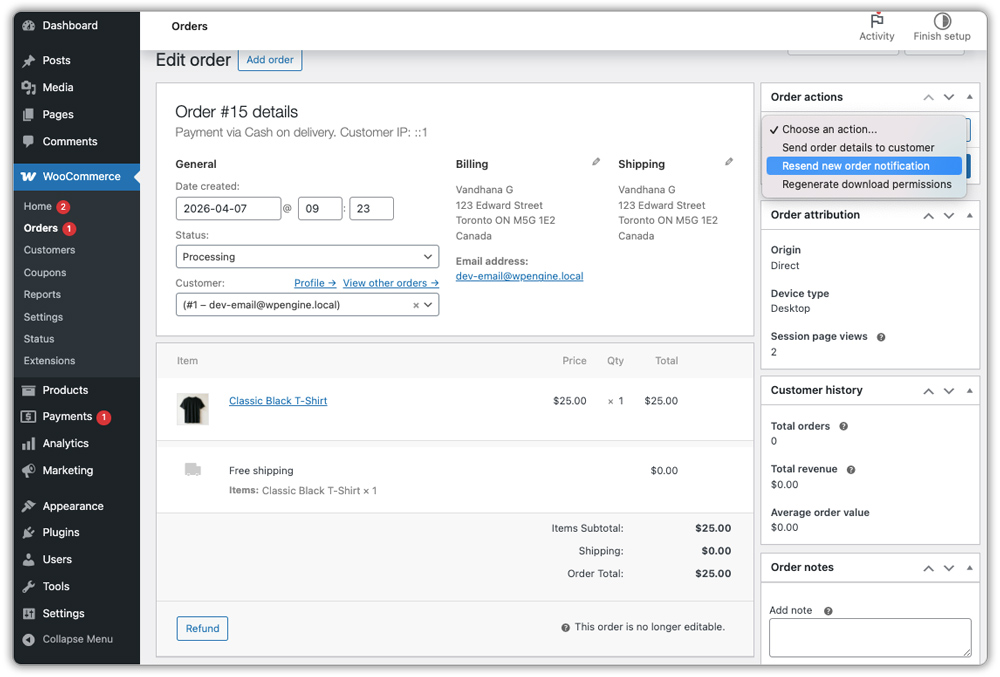 edit order details page in woocommerce admin dashboard