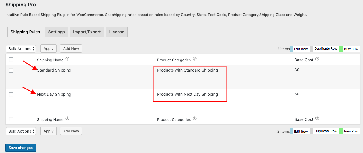 Table rate category based shipping rules with Product Categories