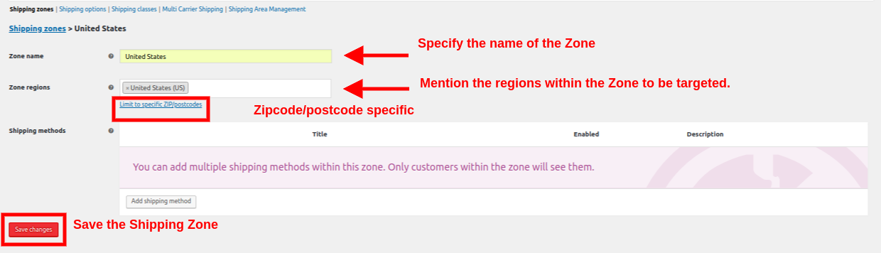 create shipping zone