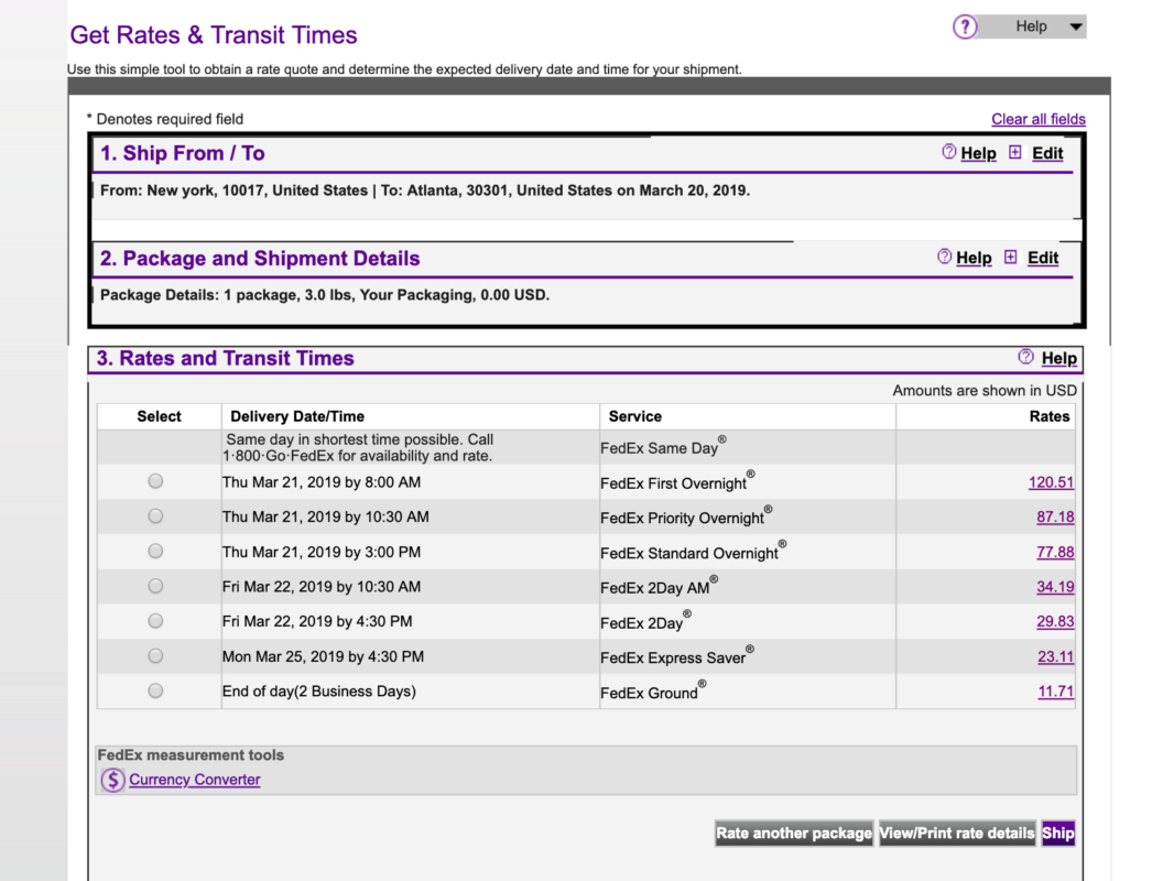 fedex shipping rates