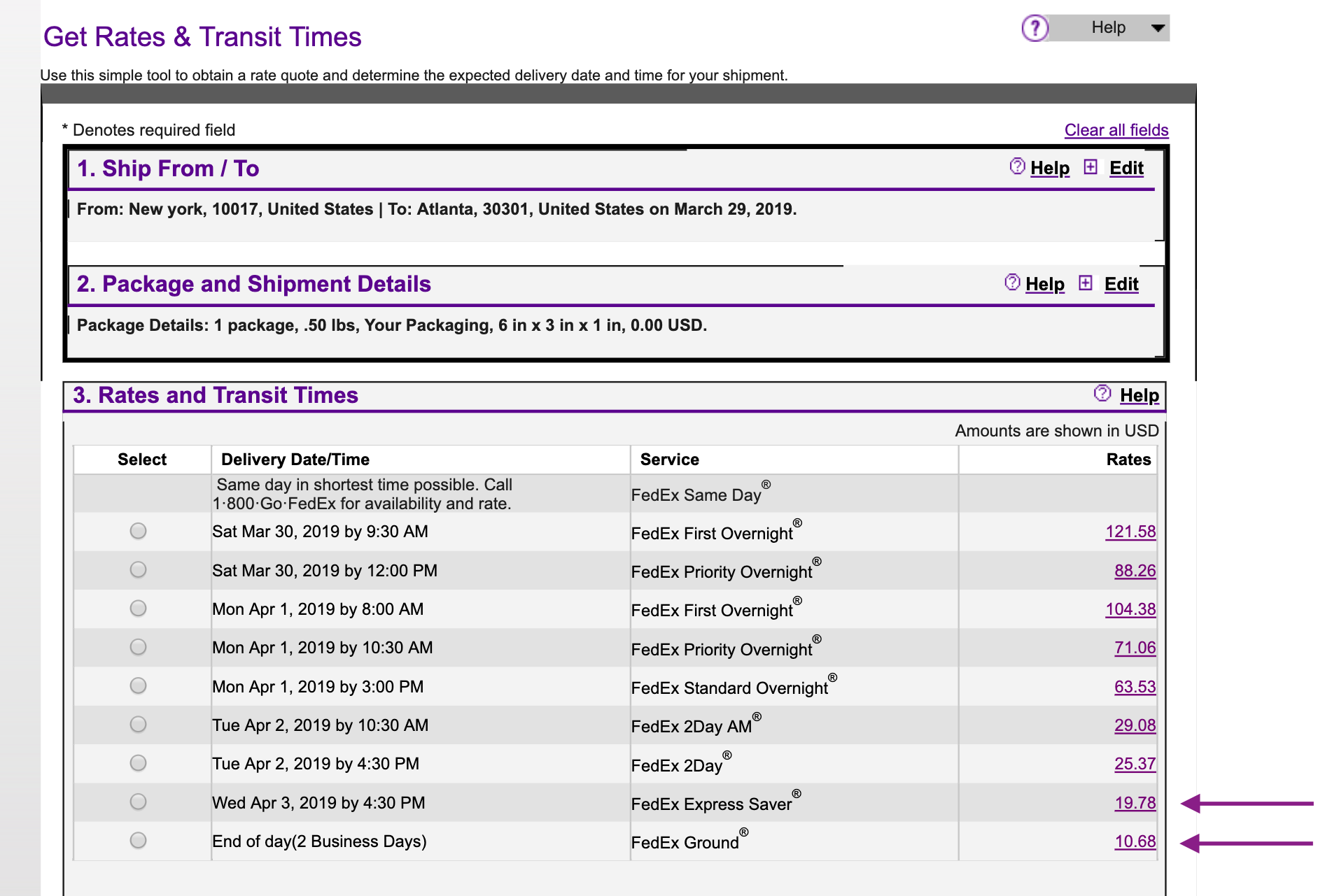 fedex shipping rates online