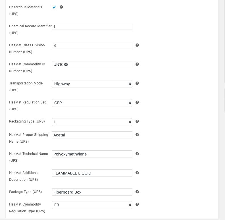 Product Level Configuration of Hazardous Materials (UPS)