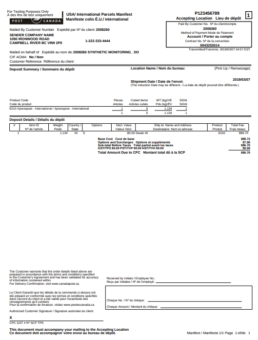 canada post manifest