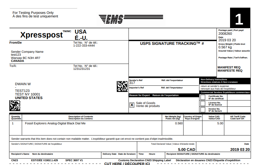 Xpresspost USA label