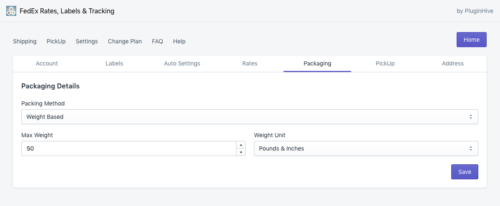 packaging settings