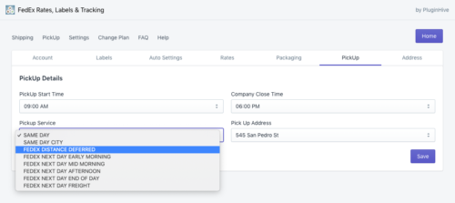 FedEx PickUp Settings