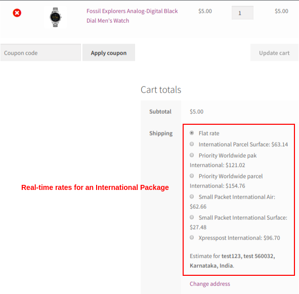 Rate calculation for an International destination