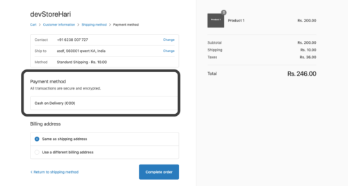 cash on delivery option enabled