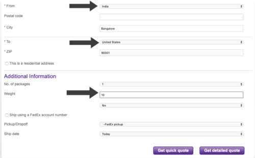 FedEx shipping rates for shipping a package