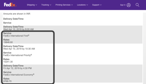 Fedex Shipping Rates Chart India