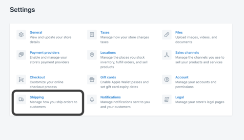 Shopify Shipping Settings