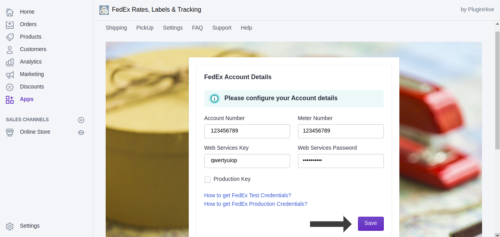 FedEx credentials to configure your account