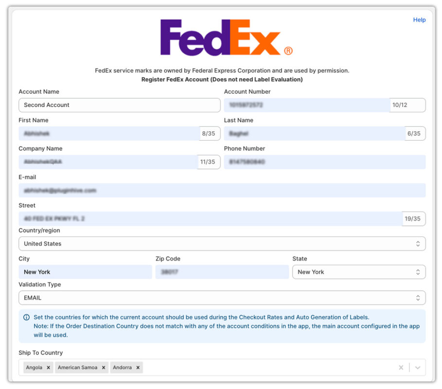 add additional fedex rest account details