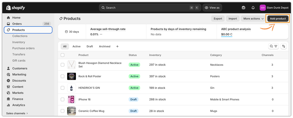 add product in shopify