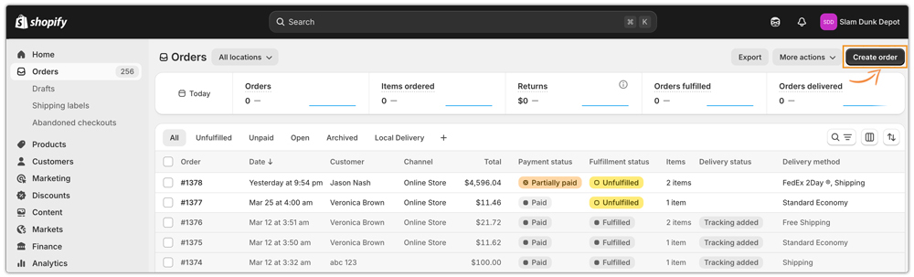 create order in shopify