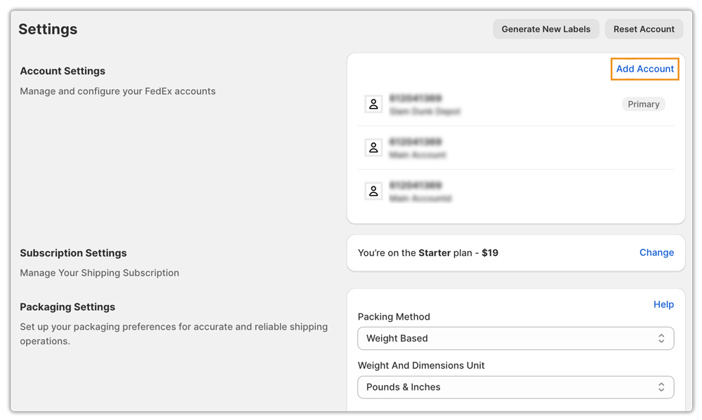 add fedex account in app