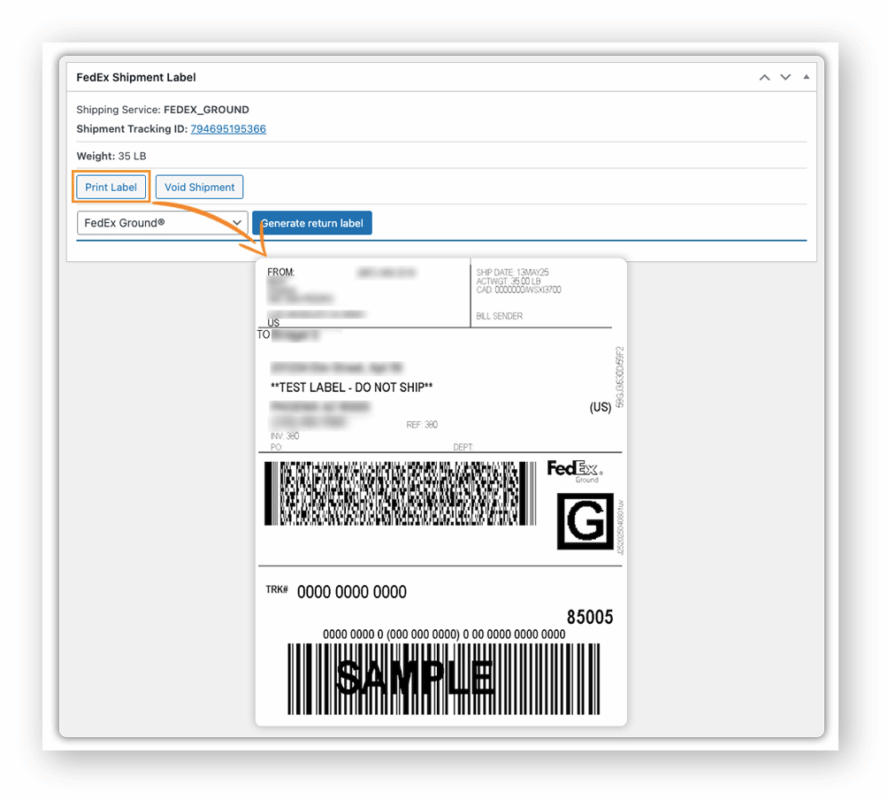 fedex ground shipment label