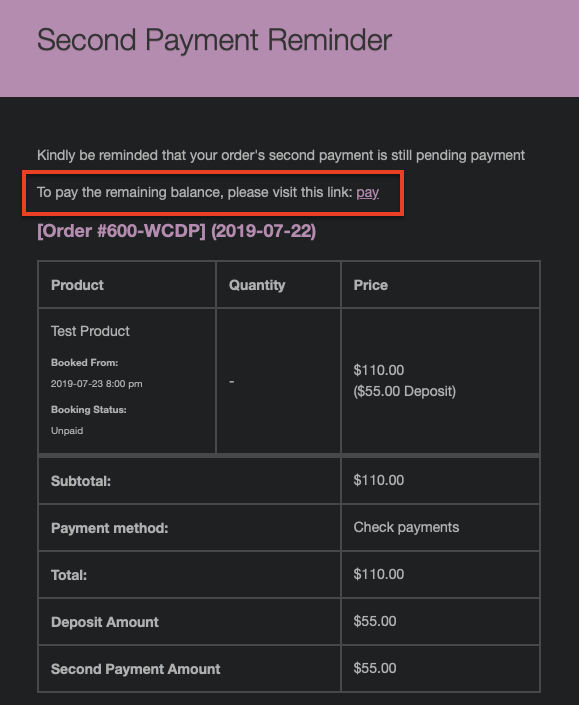 Partial Payment Email