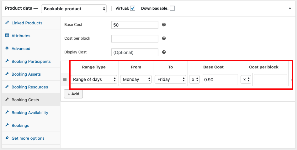 Booking Cost rules based on Weekdays