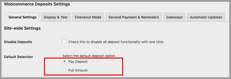 Deposit default selection