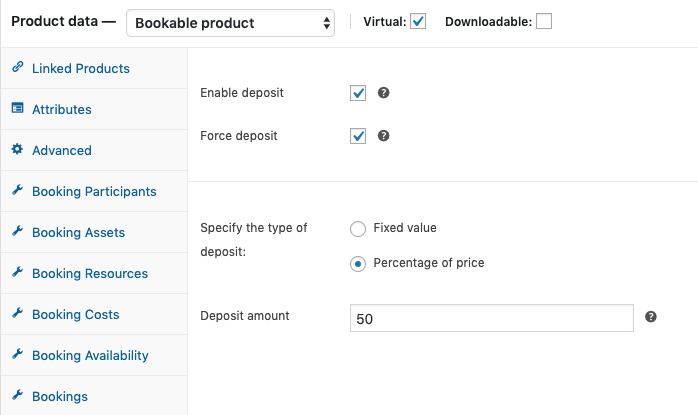 set up deposit for woocommerce products