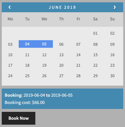 2 days booking cost