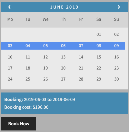 7 days booking cost