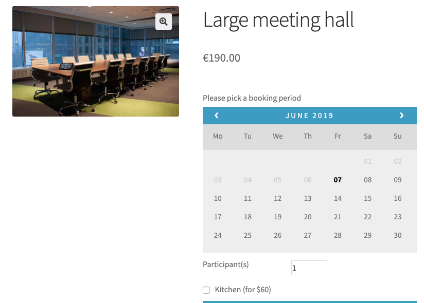 community hall woocommerce bookings