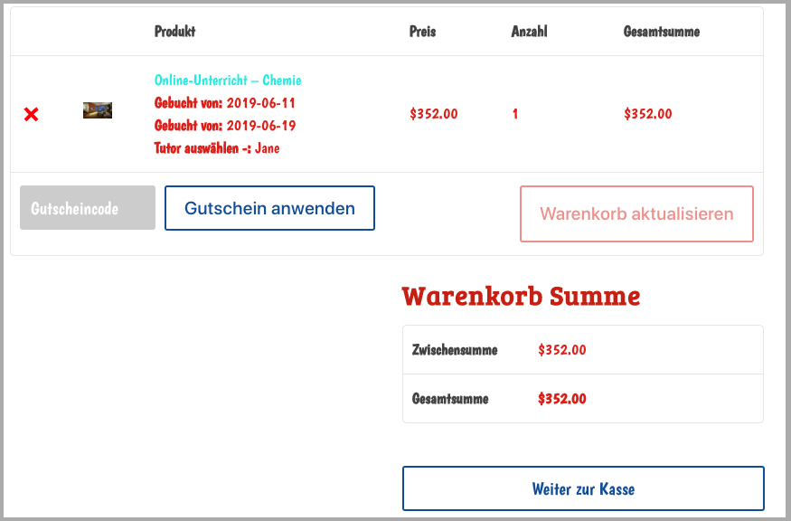 Cart Page in German