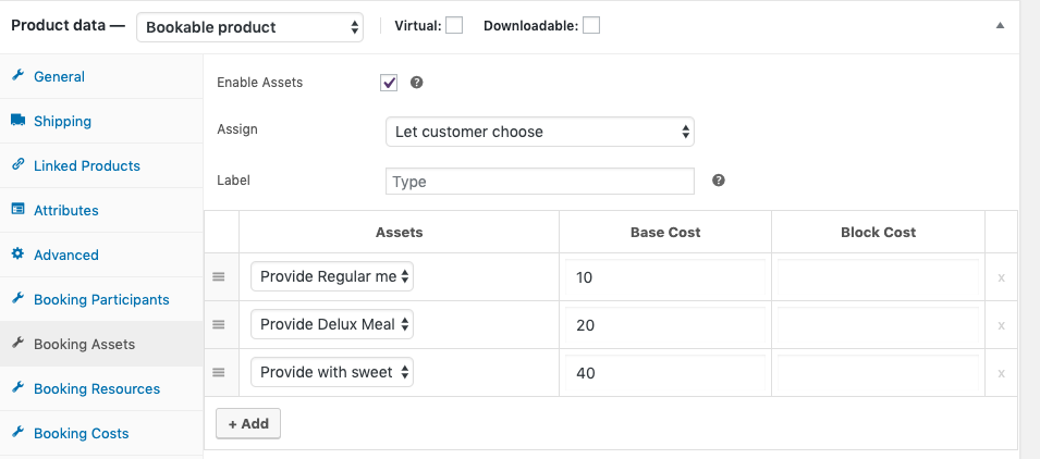 setting up meal selection woocommerce bookings