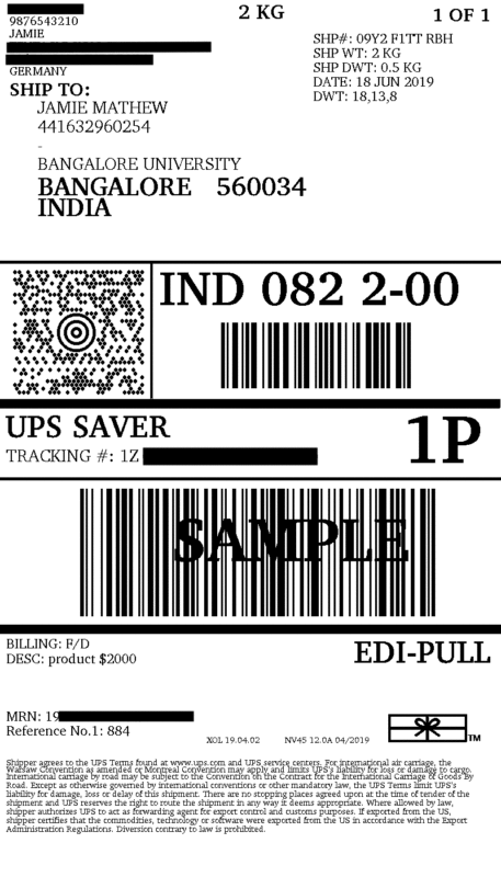 UPS shipping label mrn
