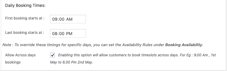 daily booking times