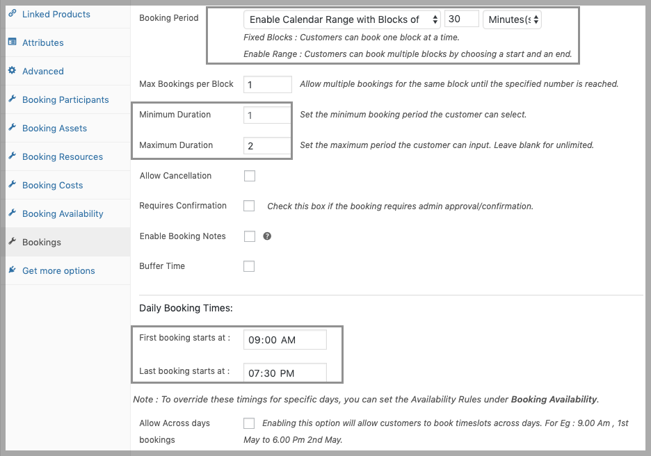 Booking Settings