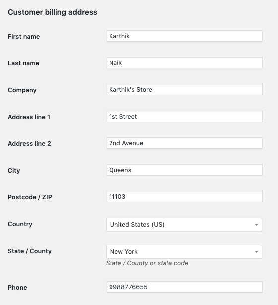 sample customer billing information