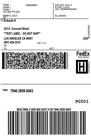 Vendor 1 Shipping label